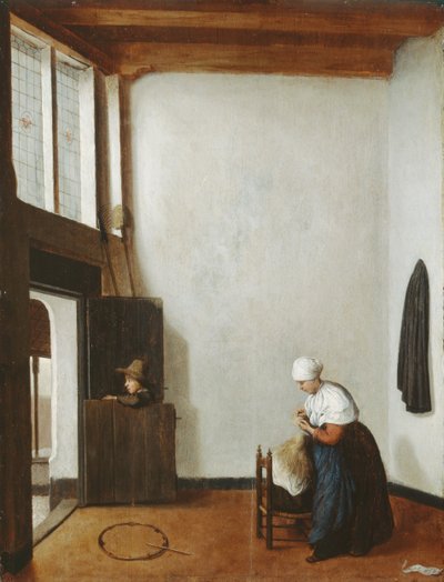 Interior con una mujer peinando el cabello de una niña, c.1662 de Jacobus Vrel or Frel